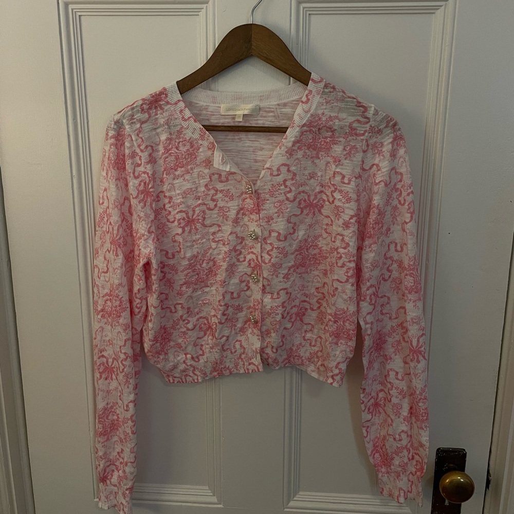 LoveShackFancy Pink and White Patterned Blouse